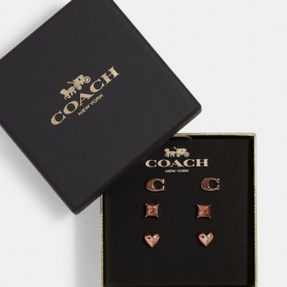 Coach Signature Earrings Set, Rose Gold, 3 pairs of Earrings - Picture 1 of 6